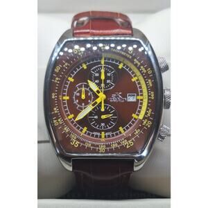 Adee Kaye Mens Beverly Hills Chronograph Watch- Brown/Yellow- New- Needs Battery